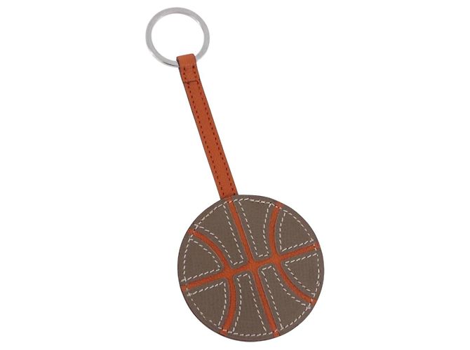 Ring Hermès Chaveiro Basketball HERMES Couro Laranja Prata Auth BA15224V 