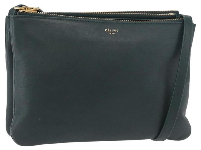 Céline Bolsa de Ombro CELINE Trio em Couro Verde e Ouro Auth 177008A Dourado