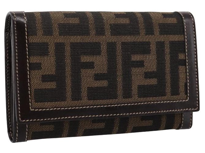 FENDI Zucca Canvas Bifold Geldbörse Schwarz Braun Auth 196628V