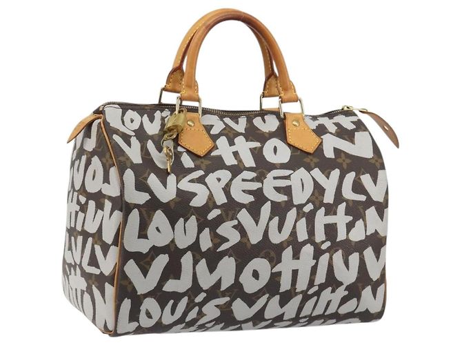 Borsa LOUIS VUITTON Monogram Graffiti Speedy 30 White M92195 LV Auth 192043SAV Bianco Monogramma