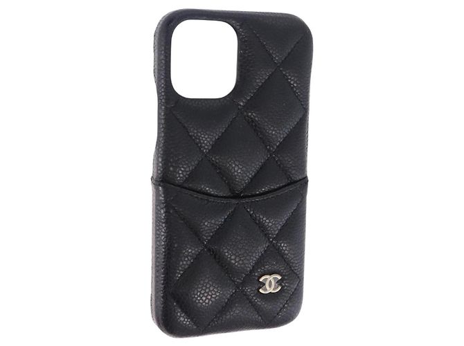 CHANEL iPhone11 Hülle Caviar Leder Schwarz CC Auth BA15247V