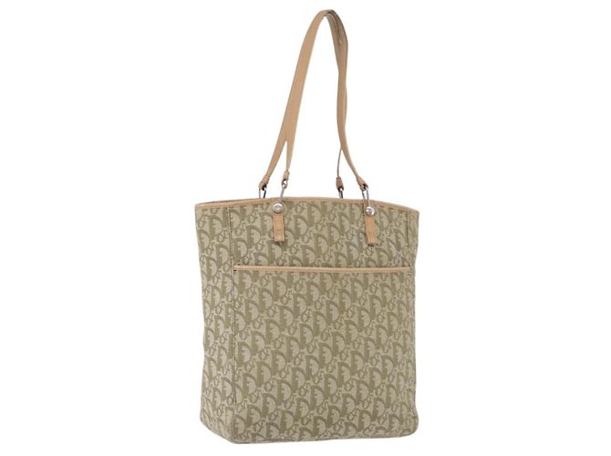 Borsa Tote Christian Dior Trotter Canvas Verde Argento Auth 198332