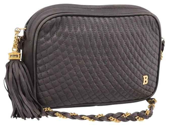 Bolsa de Ombro com Corrente BALLY em Couro Cinza Tom Dourado Auth 196399A Marrom