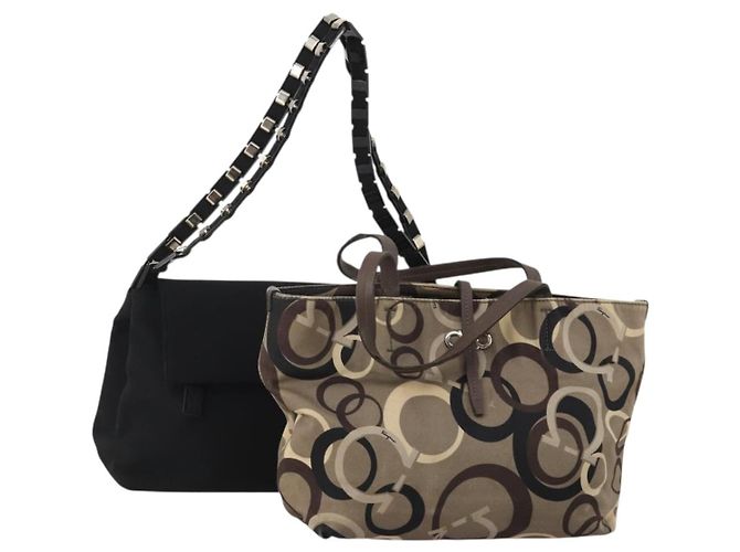 Salvatore Ferragamo Schultertasche Canvas 2 Set Schwarz Braun Auth bs36793