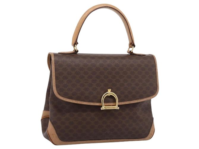 Céline Bolsa de Mão CELINE Macadam PVC Couro Marrom Tom Dourado Auth 196416