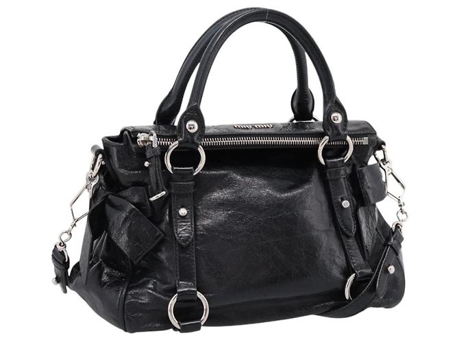 Borsa a Mano Miu Miu Vitello Lux Leather 2way Nero Argento Auth 197198SAM