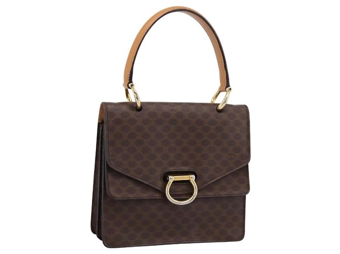 Céline Sac à main CELINE Macadam Canvas PVC Leather Brown Gold Auth mr2822 Marron Doré