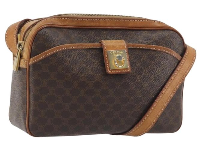Céline Sac à épaule CELINE Macadam PVC Cuir Marron Ton Or Auth BA14952