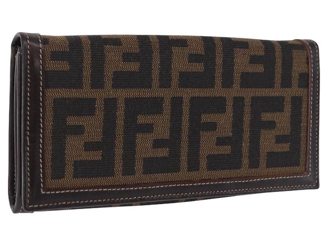 FENDI Zucca Canvas Lange Geldbörse Schwarz Braun Auth 196107V