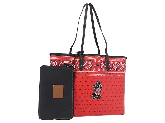 Coach Tote Bag PVC Canvas Disney Collaboration Rot Silber Auth 196322A