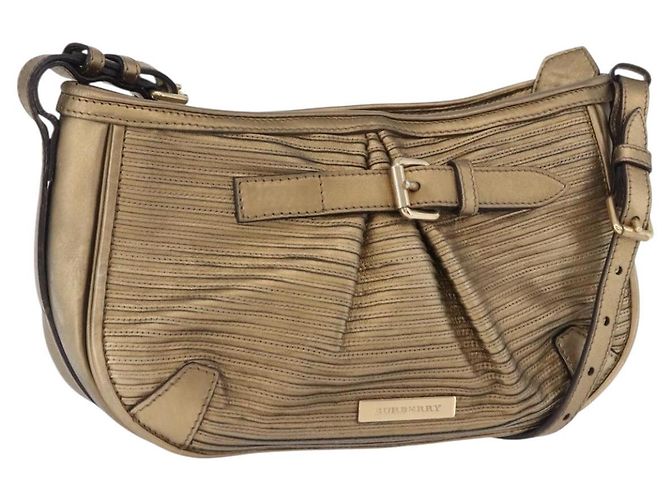 Bolsa de Ombro BURBERRY em Couro Dourado Auth 196634