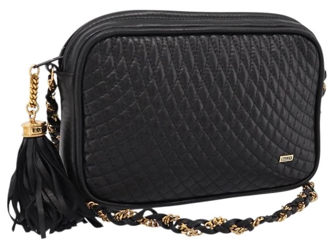 Bolsa de Ombro com Corrente BALLY em Couro Preto e Dourado Auth am8614A