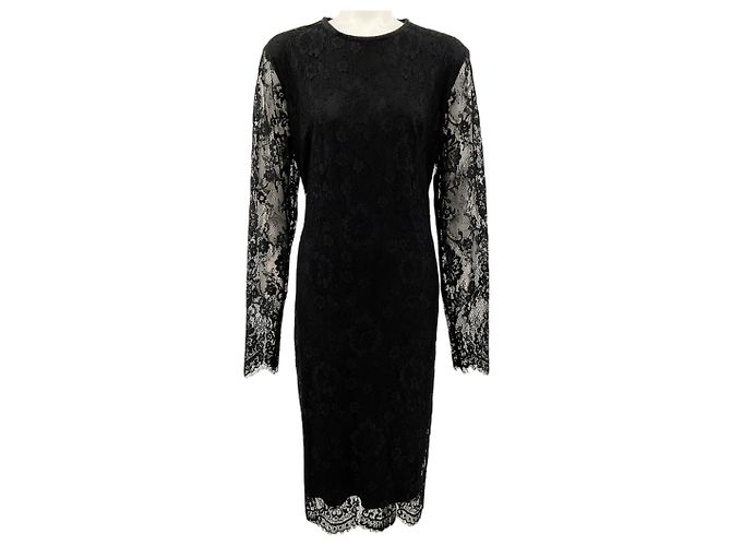 Vestido de manga comprida em renda preta Escada Preto