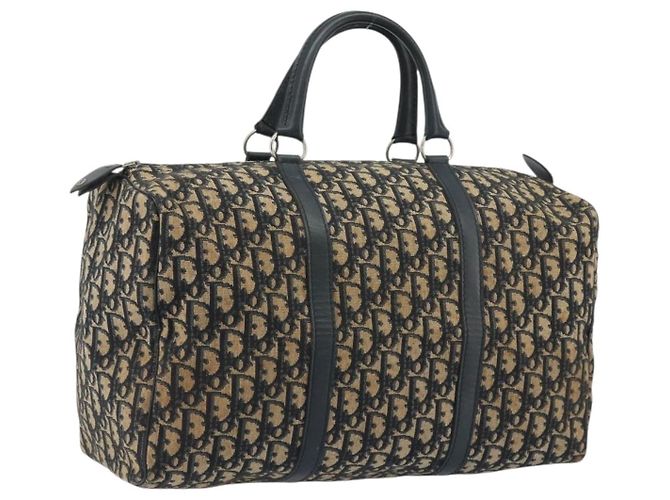 Borsa Boston Christian Dior Trotter Canvas Navy Silver Auth 195678 Argento Blu navy
