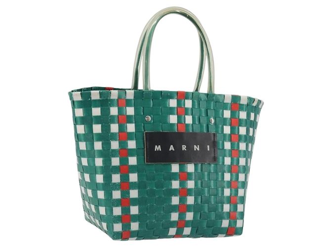 Sac Panier MARNI Vinyl Green Silver Auth 196678A Argenté Vert