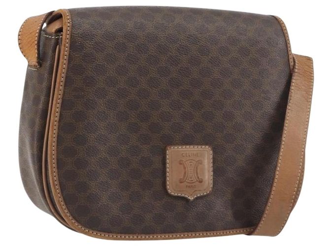 Céline Borsa a tracolla CELINE Macadam PVC Pelle Marrone Tono Oro Auth BA14939
