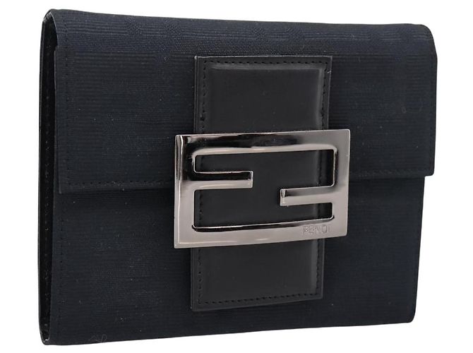 FENDI Zucca Canvas Compact Trifold Wallet Black Auth am12424V