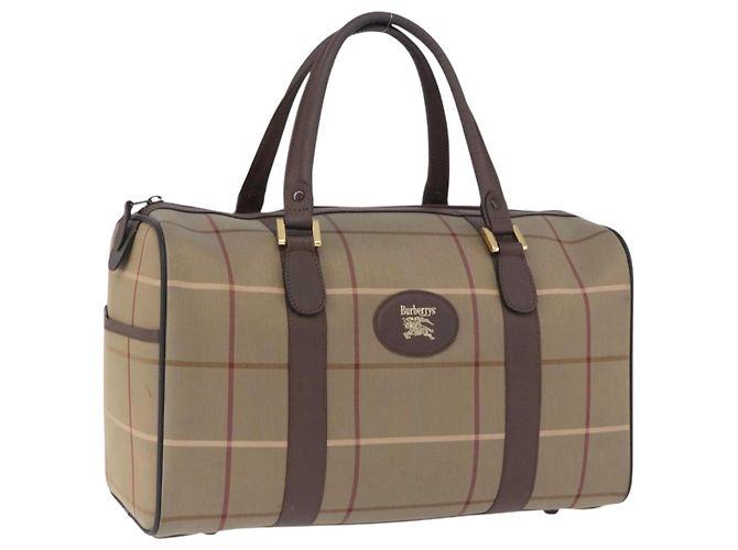 Bolsa Boston Burberrys Nova Check Canvas Bege Tom Dourado Auth 198326