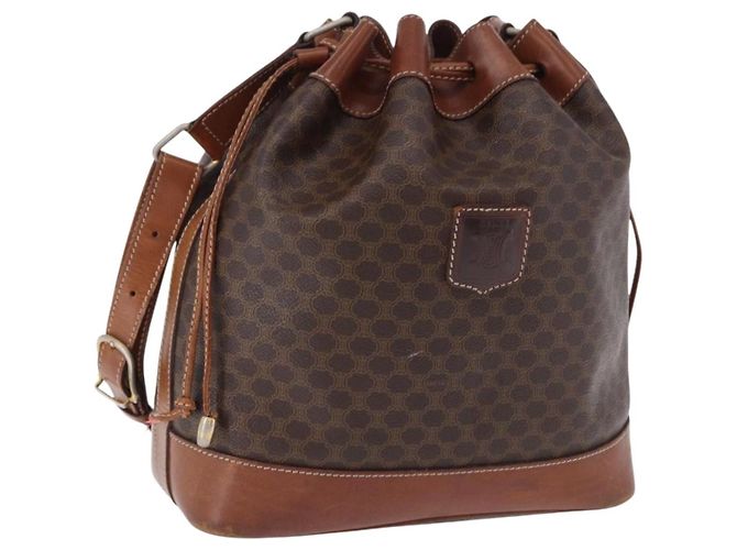16 Céline Borsa a tracolla CELINE Macadam Canvas PVC Leather Brown Gold Auth 198250 Marrone D'oro