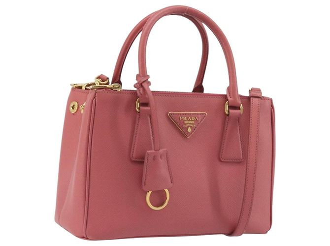 Borsa a mano PRADA Saffiano 2way Pink Gold Tone Auth BA14801M Rosa