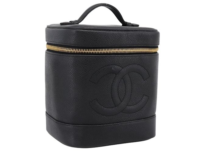 Sac à main Vanity CHANEL COCO Mark Cuir Caviar Noir Or CC Auth 198746V Doré