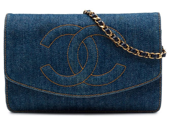 Borsa a tracolla Chanel CC Denim Wallet On Chain Blu