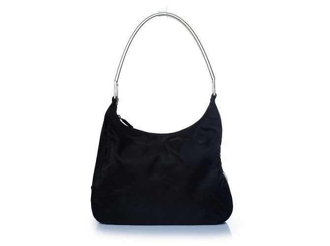 Prada, mala de nylon e metal com pega superior Preto