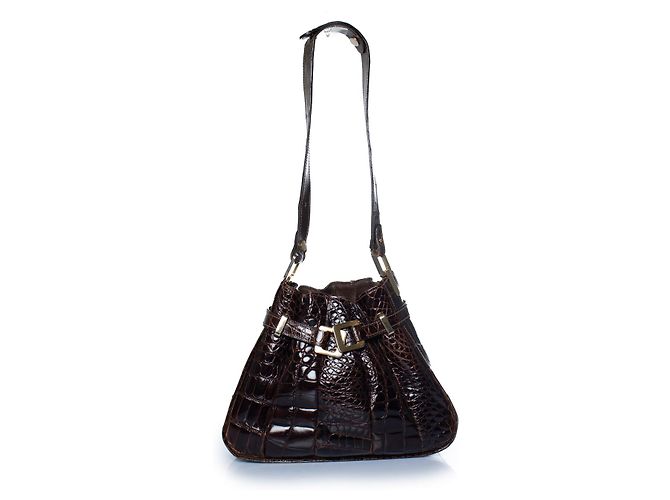 Lancel, mala de ombro em couro de crocodilo vidrado castanho Marrom