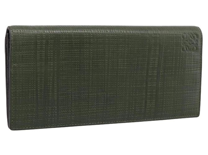 LOEWE Long Wallet Leather Green Silver Auth 198759A Silvery
