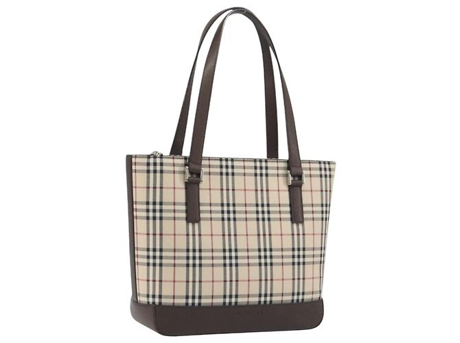 Borsa a mano BURBERRY Nova Check Canvas Beige Silver Auth 196618A Argento