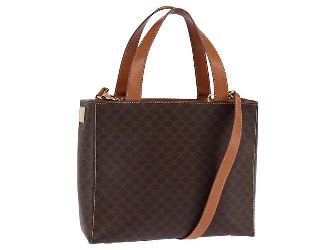 Céline Bolsa de mão CELINE Macadam Canvas PVC Leather 2way Brown Gold Auth 142436 Marrom Dourado