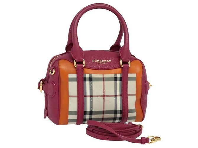 BURBERRY Nova Check Handtasche Canvas 2way Beige Gold Auth 118645V Golden