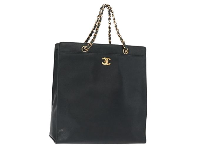 Bolsa de mão com corrente CHANEL Couro Caviar Verde Ouro CC Auth bs31109 Dourado