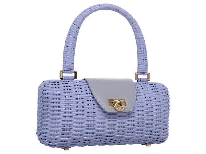 Borsa Salvatore Ferragamo Gancini in vimini viola e oro autentica 110237AM D'oro Porpora