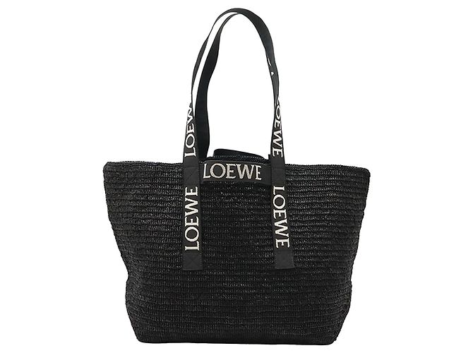 LOEWE Raffia Fold Shopper Tote in Schwarz
