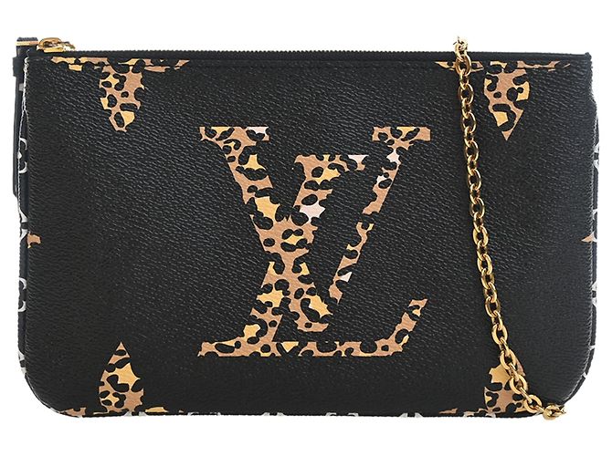 Bolsa Tiracolo Louis Vuitton Monogram Giant Jungle Double Zip Pochette Preta Preto
