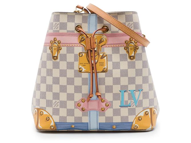 Borsa a secchiello Louis Vuitton Damier Azur Summer Trunks Neonoe Bianca Bianco