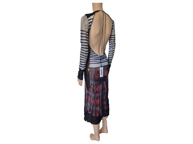Jean Paul Gaultier langes Kleid Schwarz Weiß Rot Blau