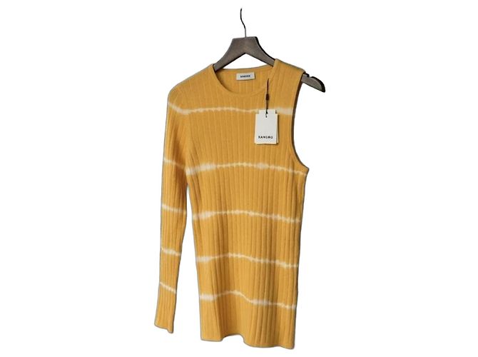 Sandro Gelbes Tie-Dye-gestreiftes Top O Weiß
