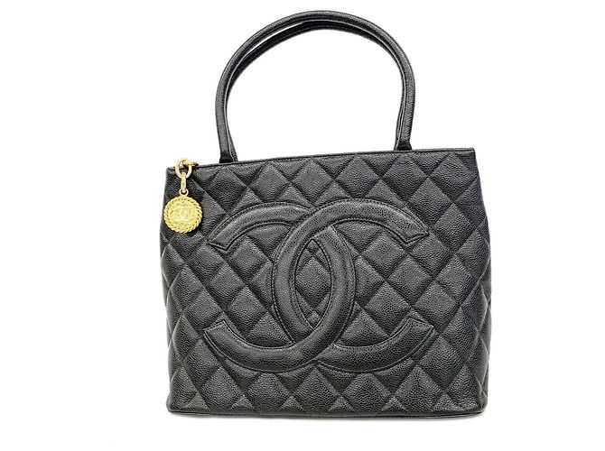 Borsa Tote Chanel in vitello grana nera Nero