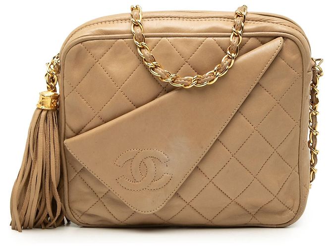 Beige Chanel Mini CC Quilted Lambskin Camera Bag mit Quasten
