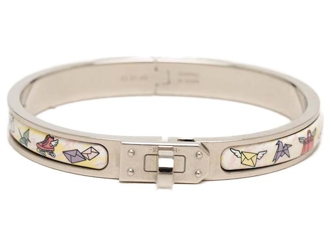 Bracelet Mini Clic Kelly Flagship étroit en émail argenté Hermès 