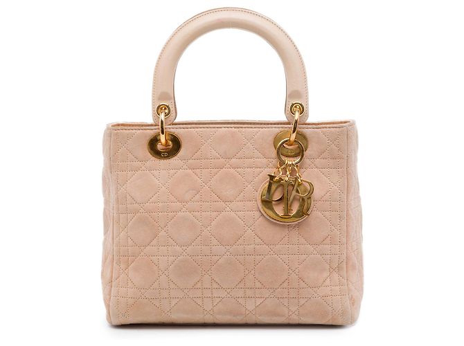 Borsa Lady Dior Medium in camoscio Cannage rosa