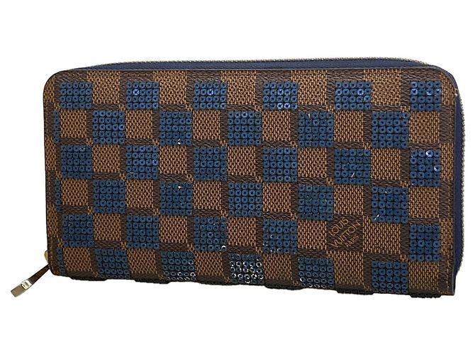 Louis Vuitton Damier Paillette Zippy Wallet Blau Damier ebene