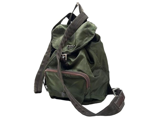 Jacquard Prada green nylon backpack Khaki