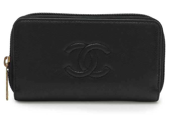 Portafoglio con zip Chanel Coco Mark in pelle caviar Nero
