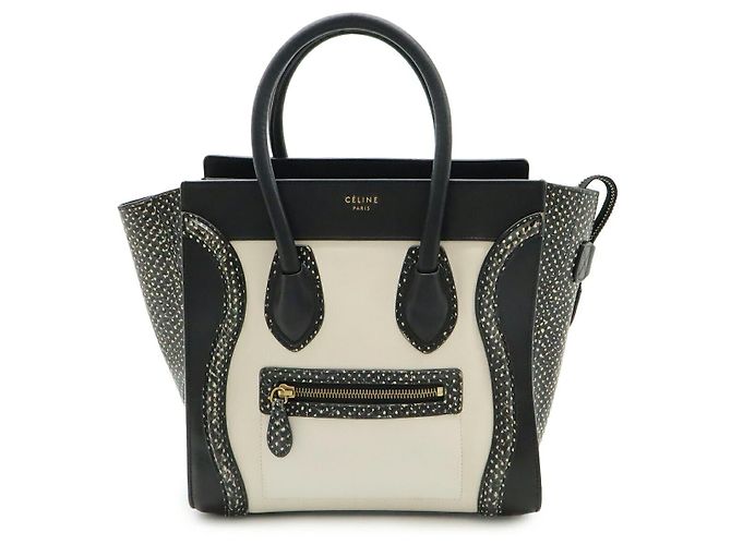 Céline Celine Luggage Micro Shopper Handtasche aus Pythonleder Weiß 