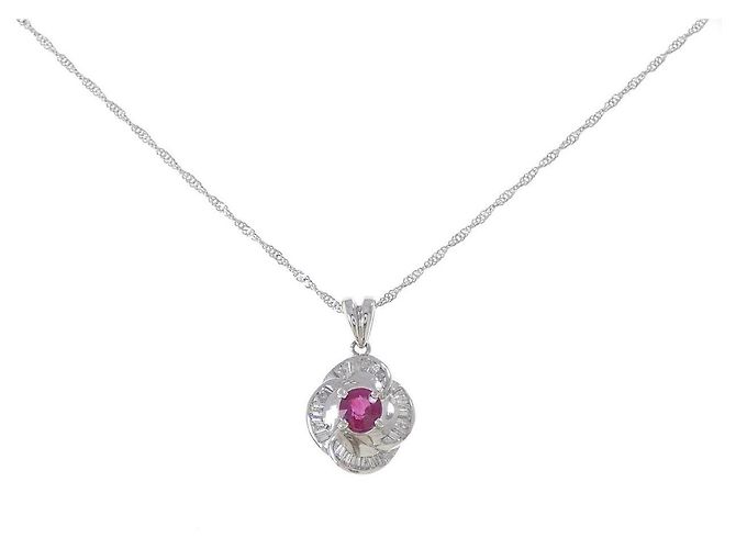 Autre Marque Pt900 Pt850 Halskette mit Rubin und Diamant Rot