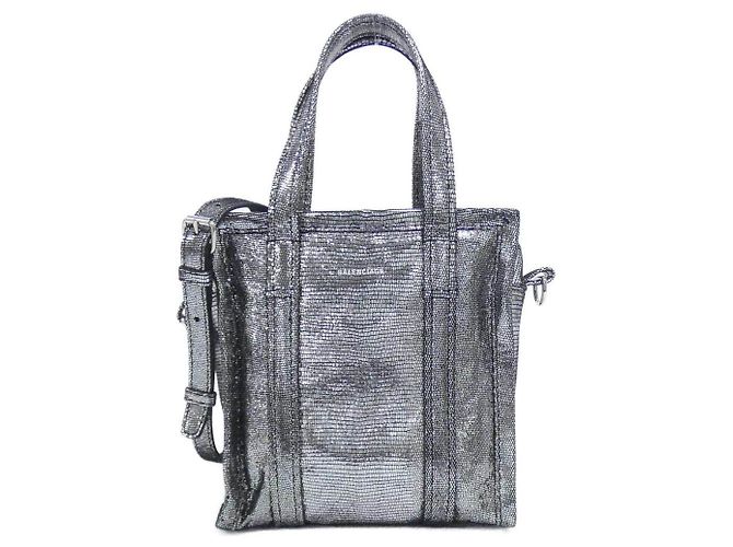 Balenciaga Bazaar Shopper Lederhandtasche Silber