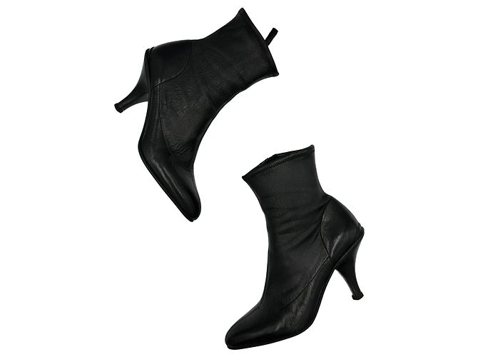 Prada Black Leather Pointed Toe Ankle Boots